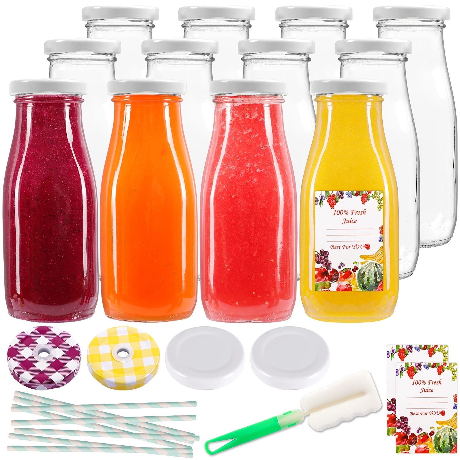 Glass Juice Bottles Reusable Juice Container With Brush - Temu