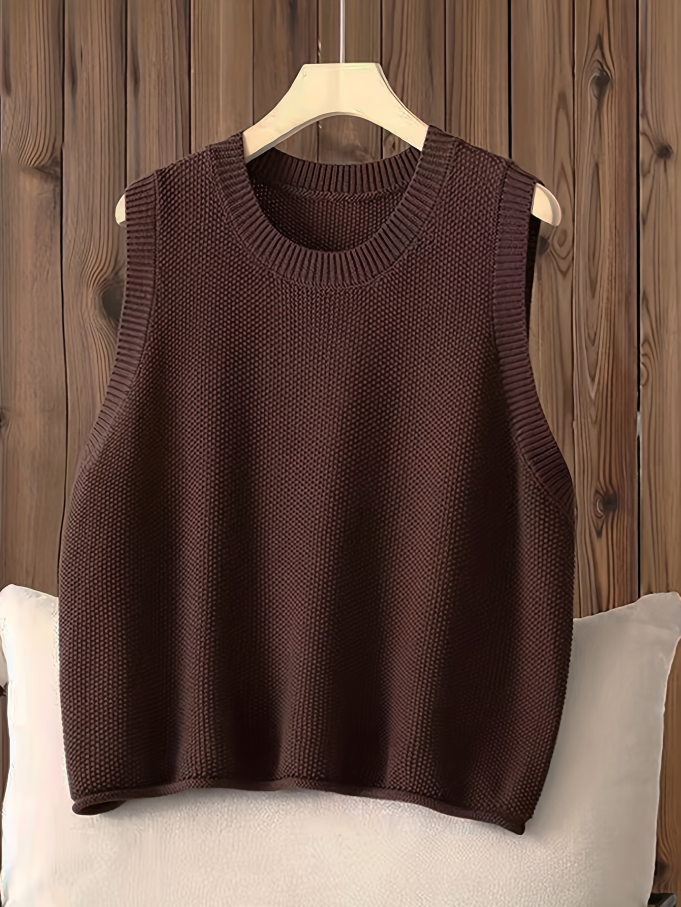 solid crew neck knitted vest casual sleeveless loose sweater