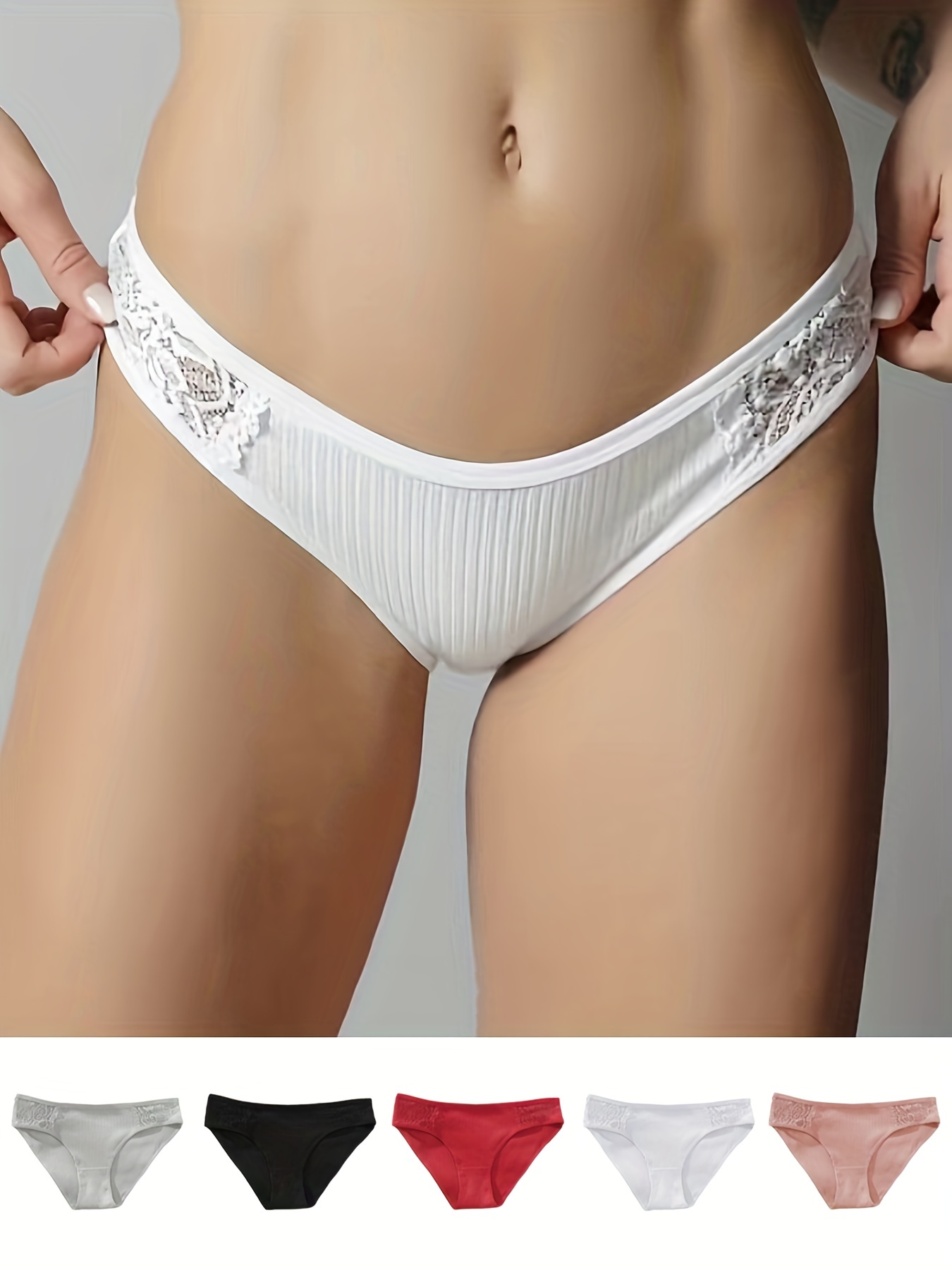 Women's Lingerie Underwear 5pcs Contrast Lace Ribbed Briefs