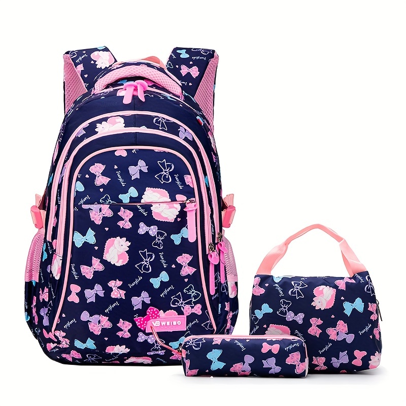 Kids School Bag with Lunch Bag and Pencil Case Elementary School Backpacks  for Teen Girls 3 in 1 Boys Backpack Sets, Rose