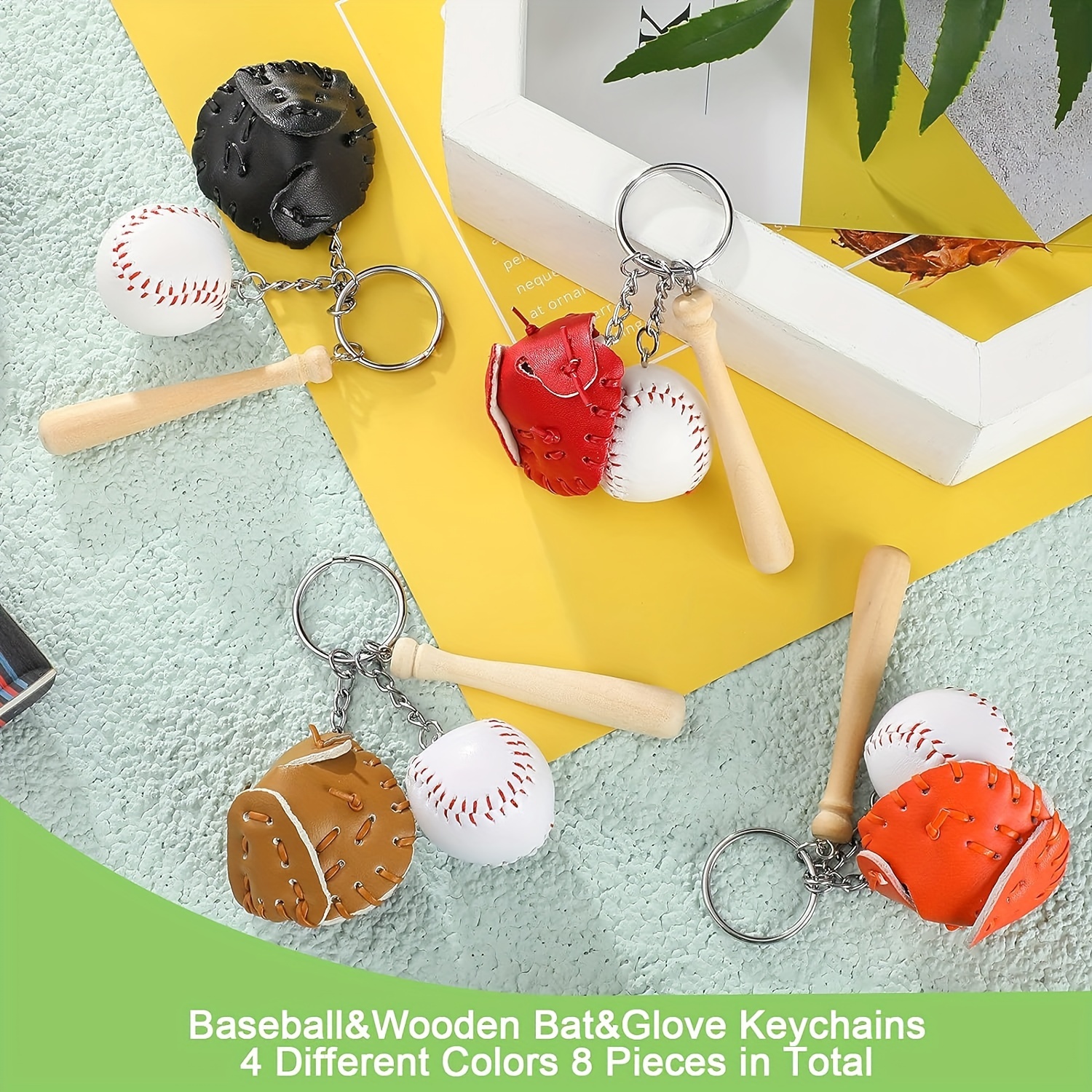 Baseball Sports Keychain Wooden Tag Key Chain Ring Purse Bag