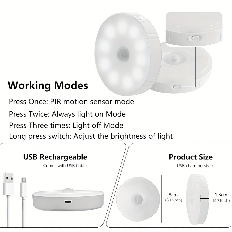 Luces Nocturnas Sensor Movimiento Led Luz Armario Inducción - Temu