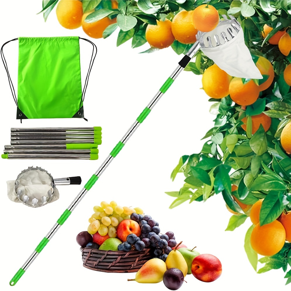  DXDRT Recolector de frutas telescópico 2.1M/6.8 pies,  herramienta de recolección de frutas con poste de extensión de acero  inoxidable, colector de frutas ligero para manzanas, naranjas, mangos,  limones, aguacates y más