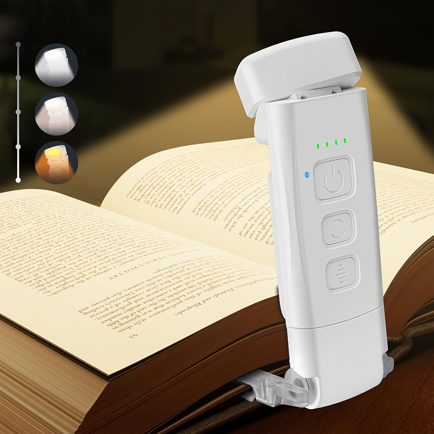 Reading Light, Rechargeable Book Light for Reading in Bed, Ultralight  Clip-on LED Bookmark Lamp with 3 Amber Colors & Stepless Dimming for Night