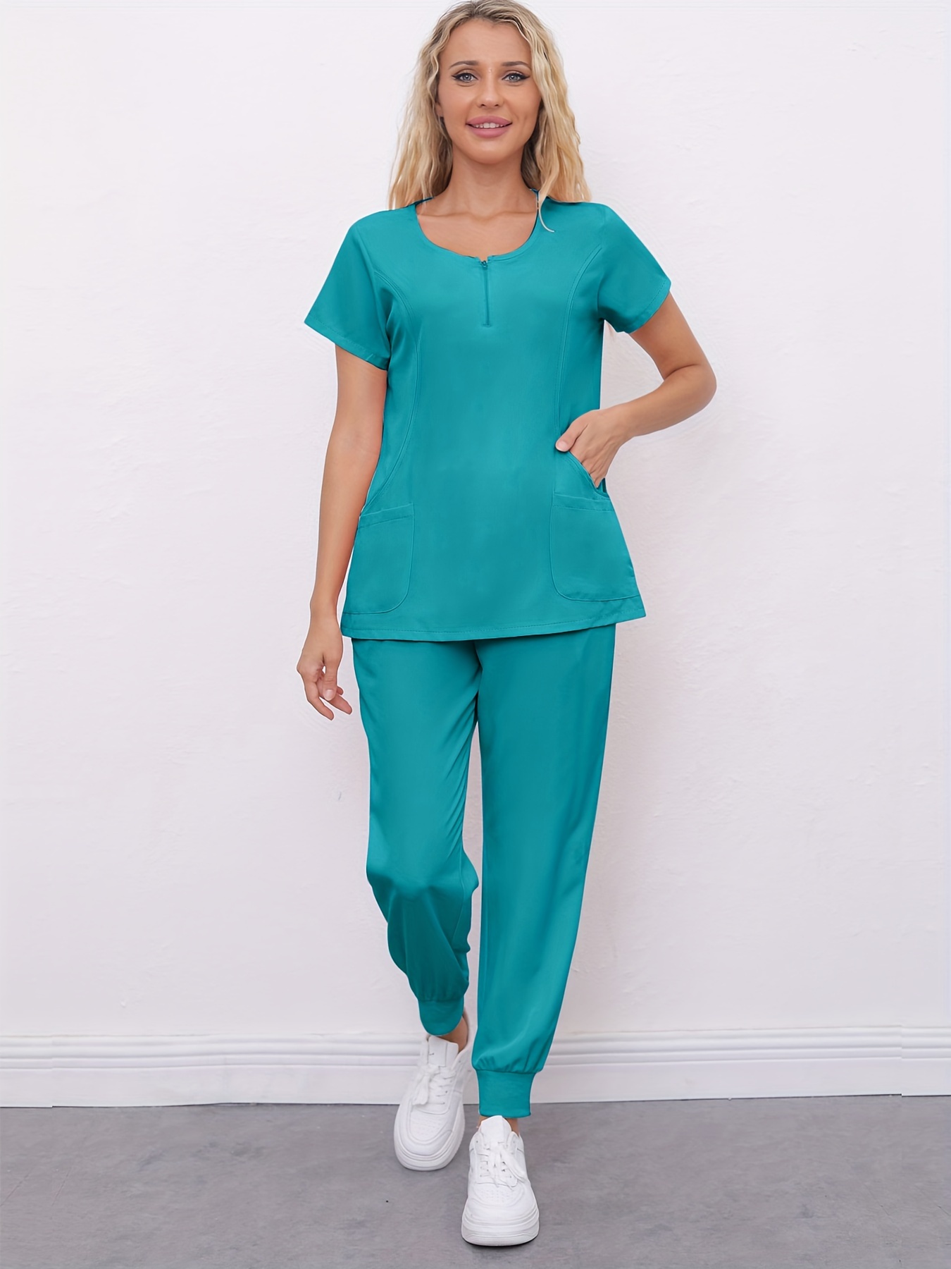 Scrubs Top and Pants V-neck Set Uniform Health Workers Nurse Workwear  Uniform Set Scrub Suit Scrubs Set Short Sleeve Women, Clothes Pants, Small  : : Clothing, Shoes & Accessories