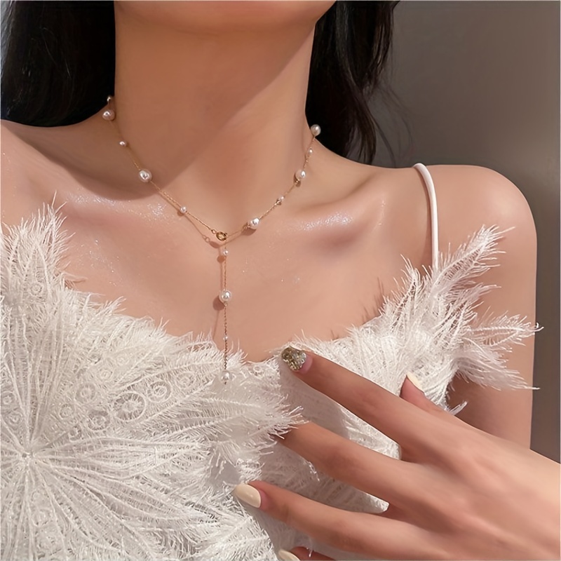 fashion elegant simulated pearl choker necklaces