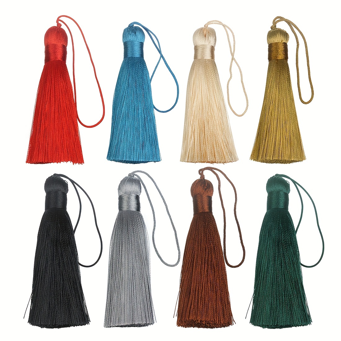 1PC Transfer Bead Gradient Tassel Silky Handmade Tassels with Loop