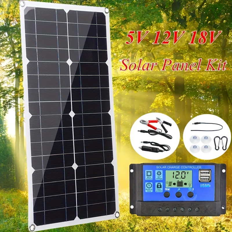 Solar Panel Kit 5v 12v 18v Usb 30a/60a/100a Controller Solar - Temu