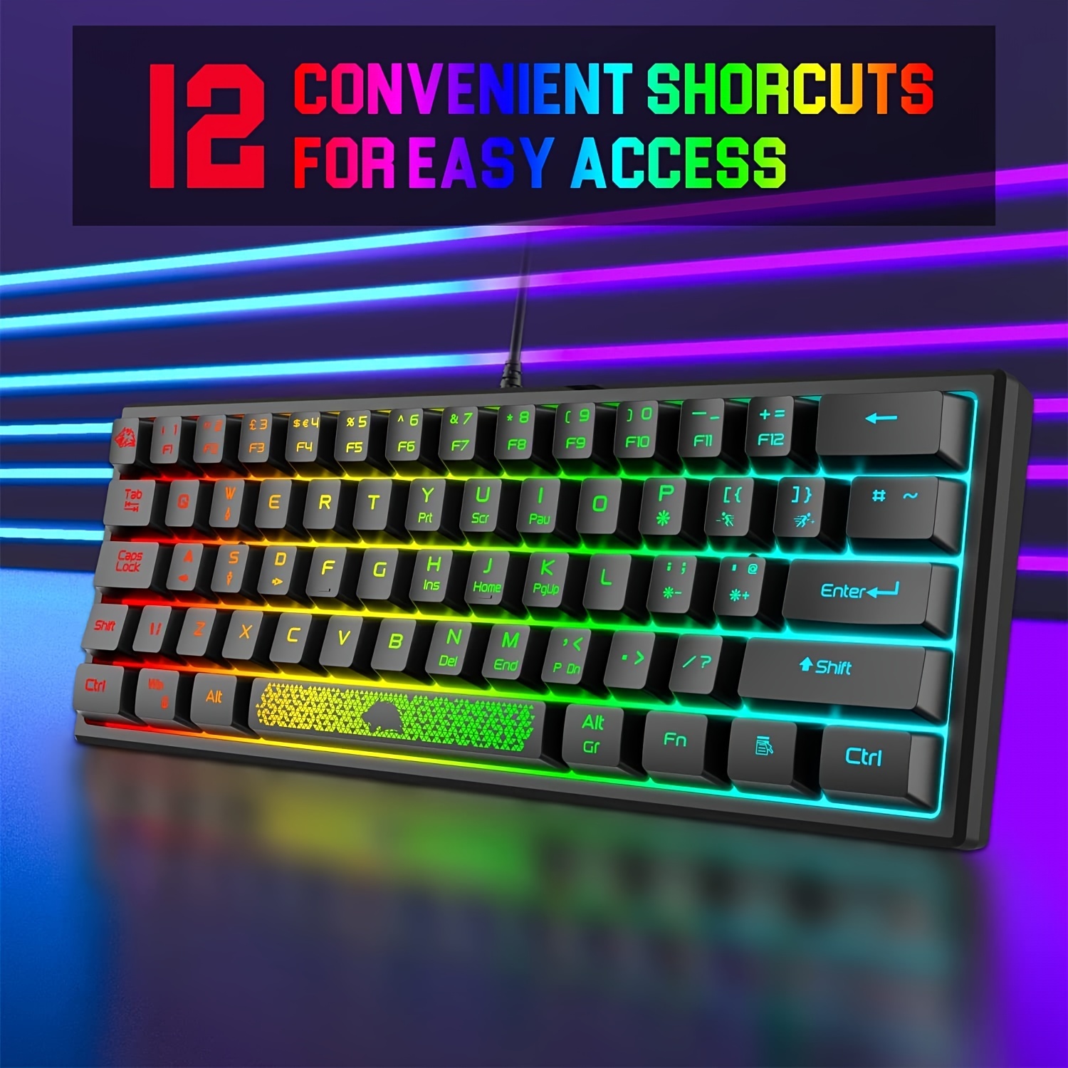 clavier gamer clavier mécanique K620 Mini Gaming 61 touches RGB hotswap  type - C Clavier de jeu filaire PBT Keyboard cap 60% ergonomique