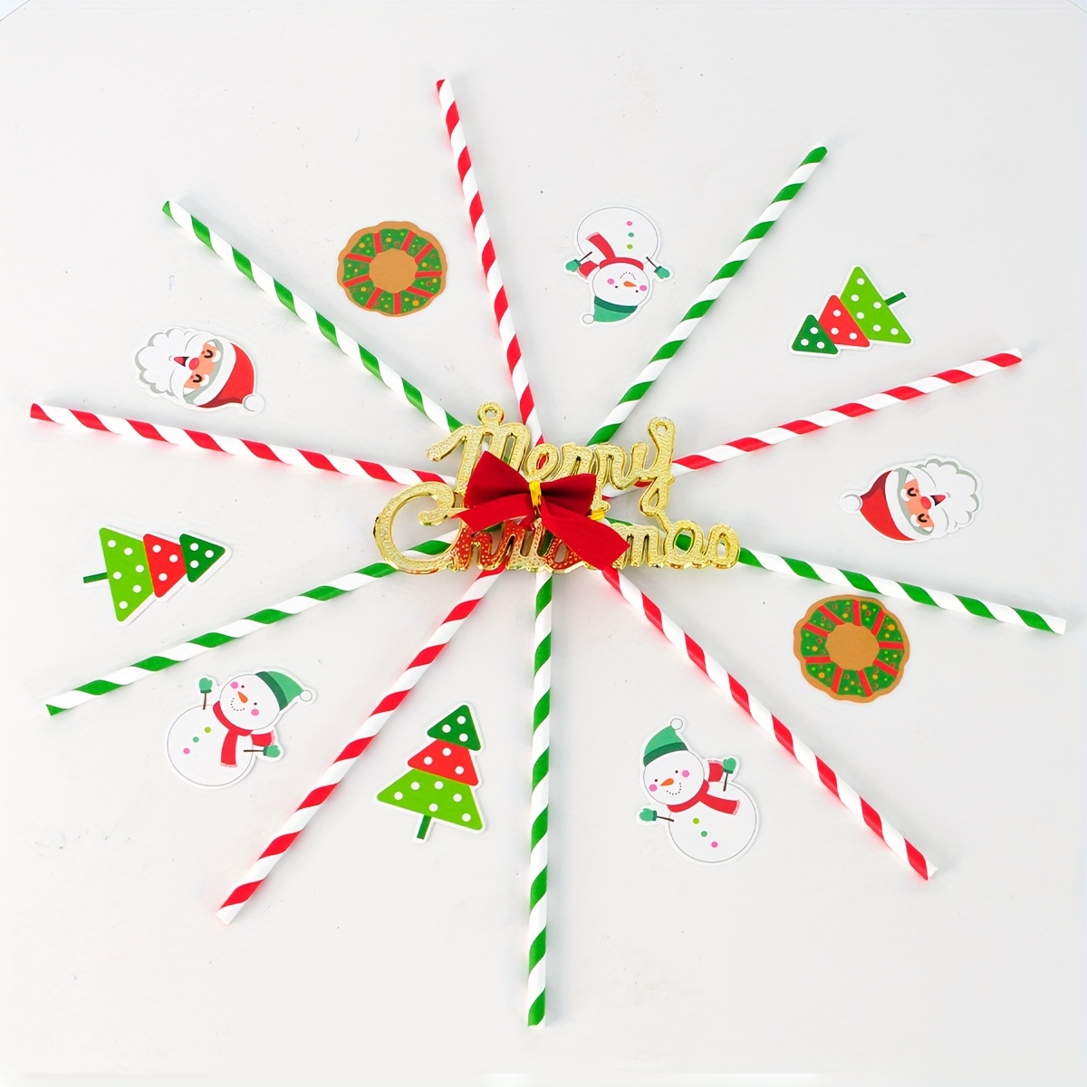 25PCS Christmas Paper Straws 8 Styles Striped Christmas Tree