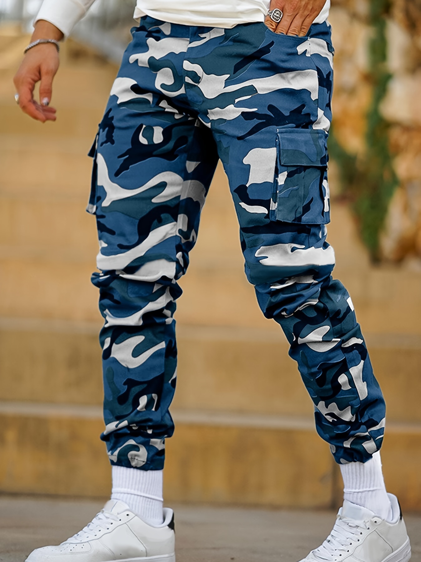 Camouflage Pattern Joggers Men's Casual Multi Pocket Thin - Temu
