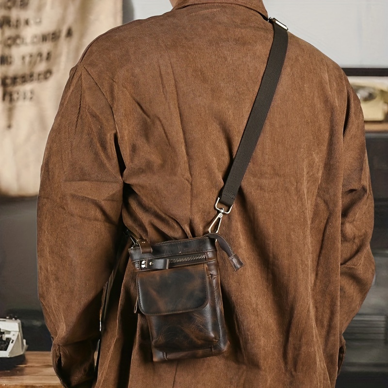 Men's Vintage Genuine Leather Waist Bag High Quality Multifunction  Crossbody Pouch Mobile Phone Bag Sports Bag