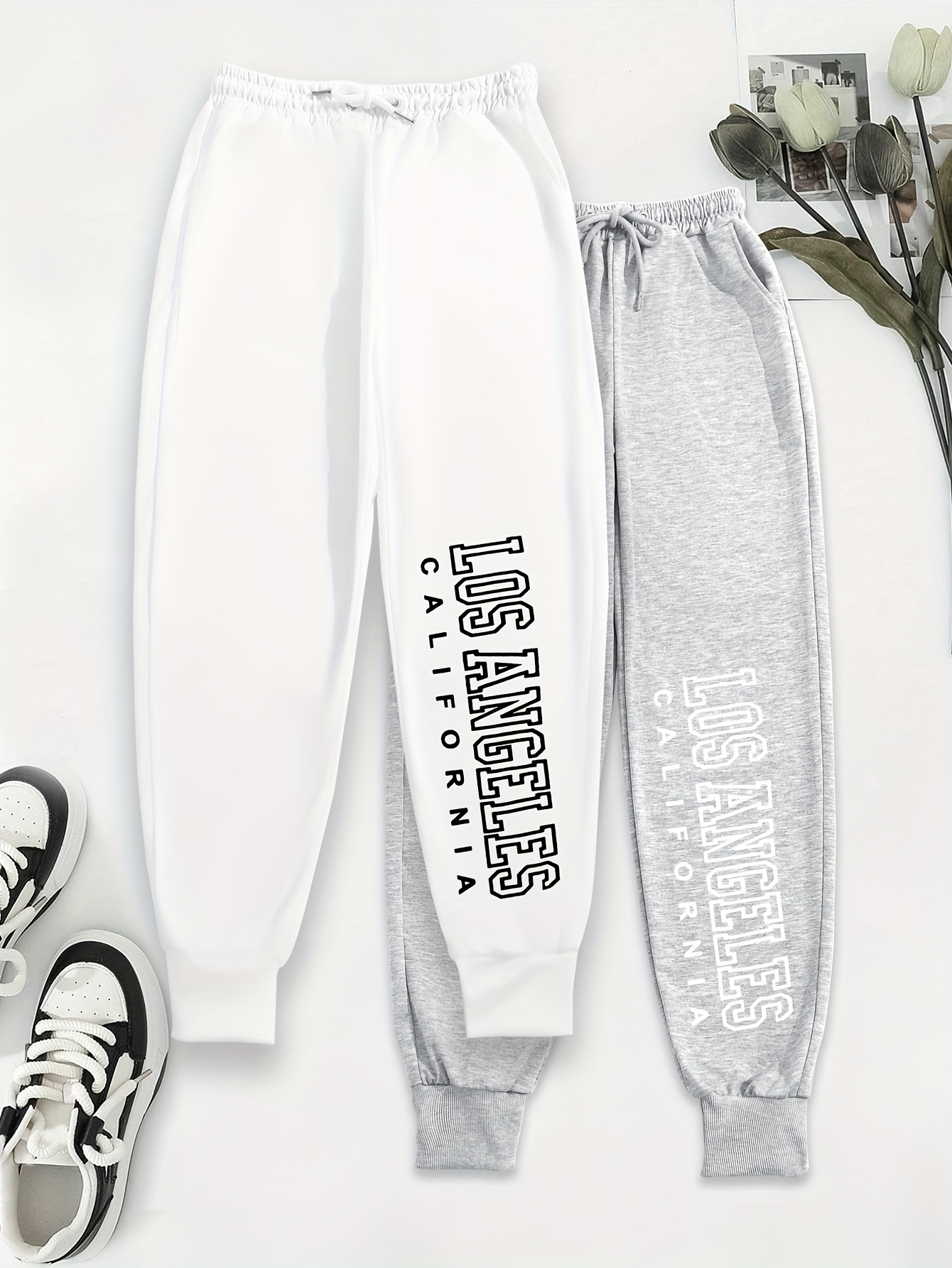 letter print jogger sweatpants pack casual drawstring Temu