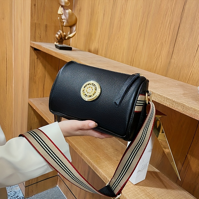 

Genuine Leather Crossbody Bag, Fashion Shoulder Barrel Bag, Women's Trendy Handbag & Cylinder Purse