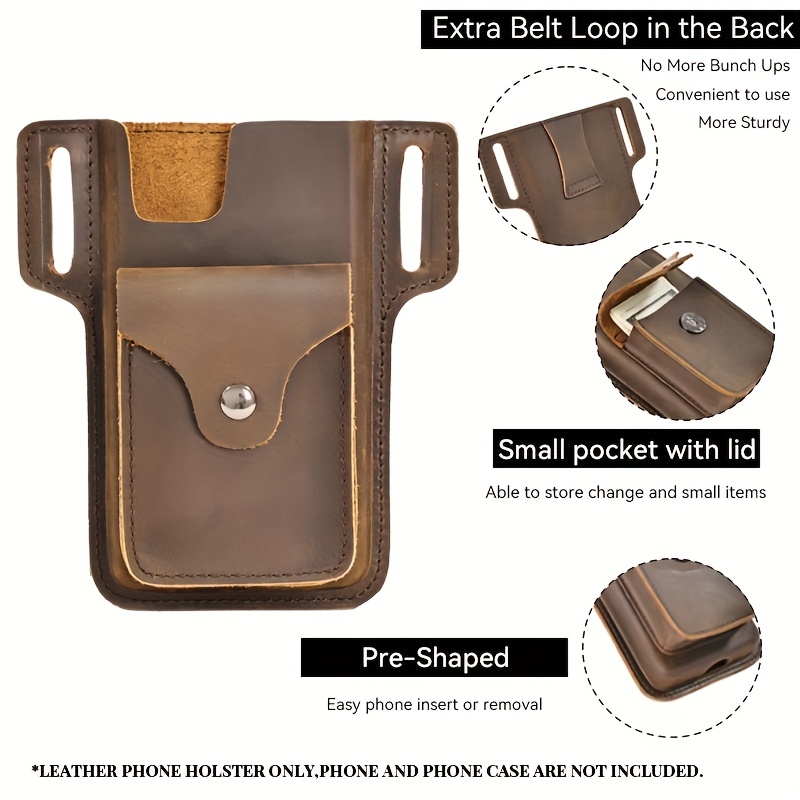 Casual Vertical Leather Phone Pouch, Cell Phone Holster With Belt