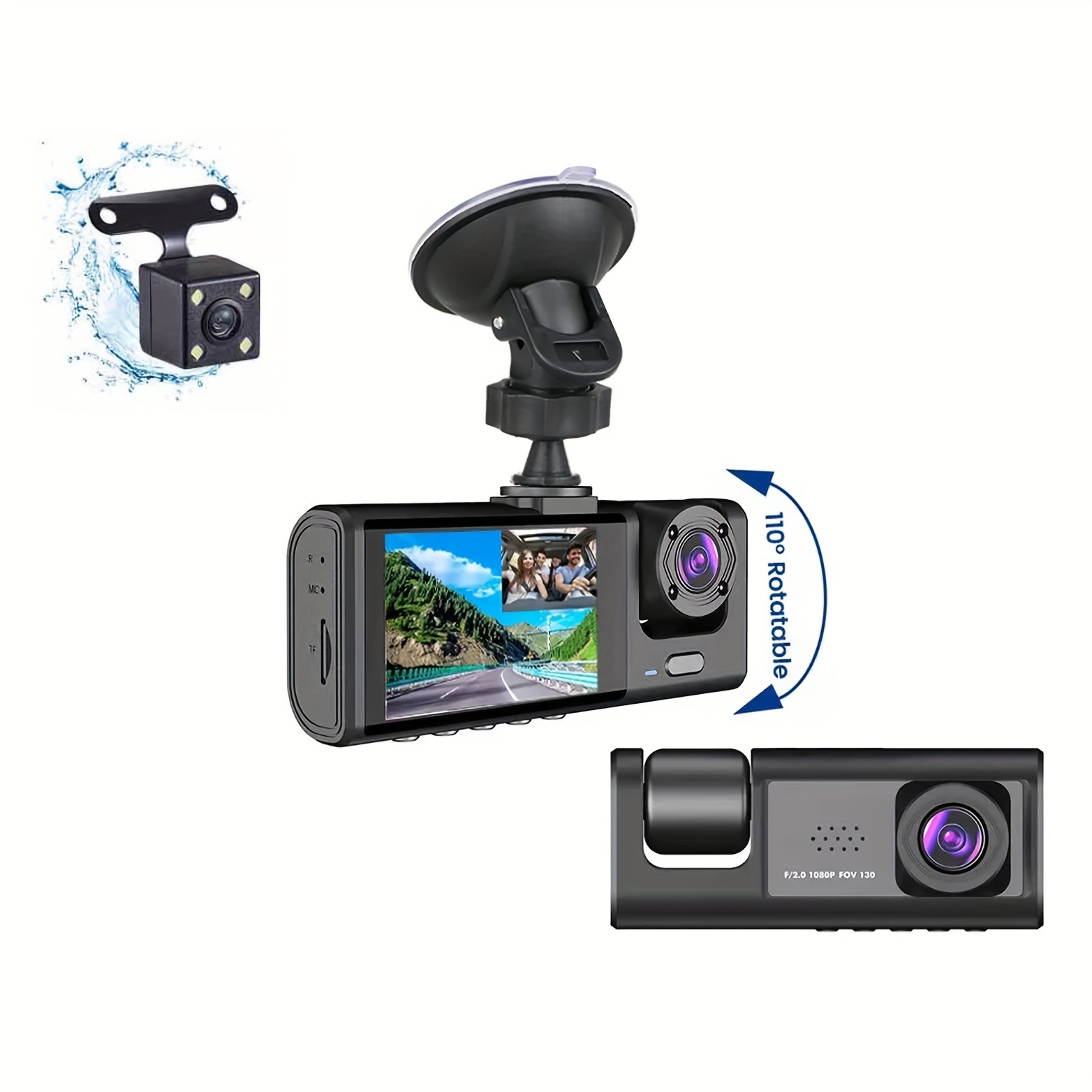 3 Camera Lens Car Dvr 3 channel Dash Cam Hd 1080p Front Rear - Temu United  Kingdom