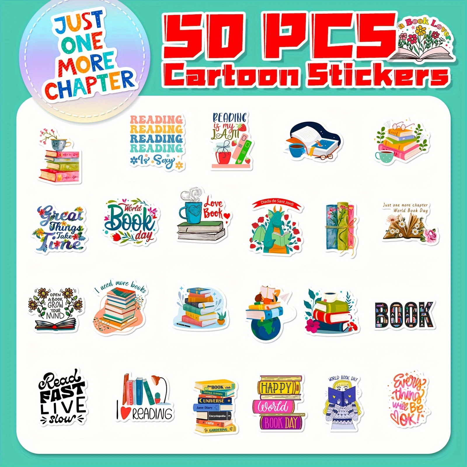 Book Stickers Pack Water Bottle Laptop Book Gifts Reading - Temu