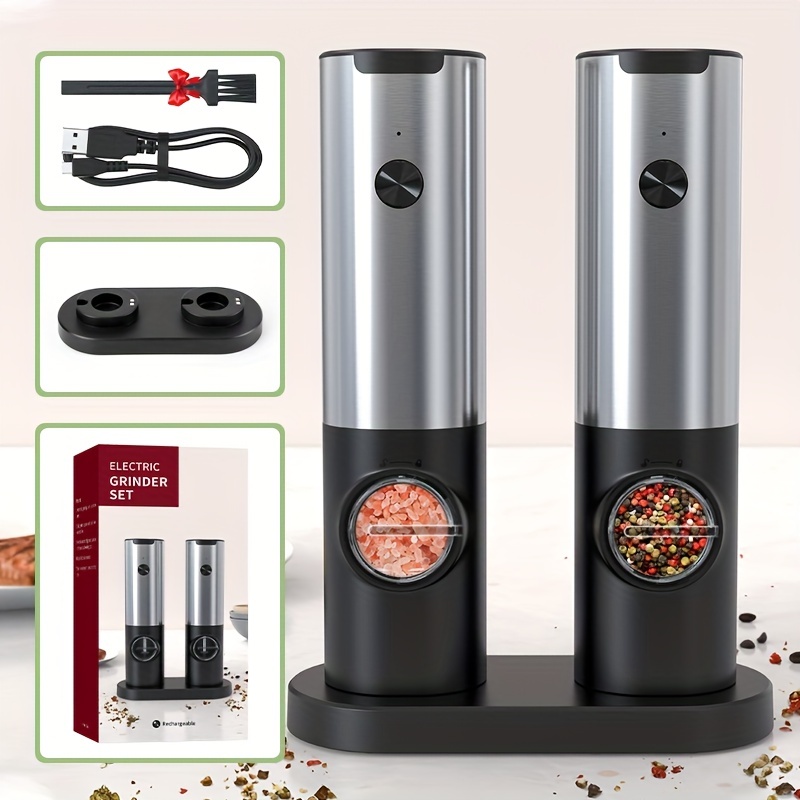 Electric Automatic Salt and Pepper Grinder Set, Rechargeable USB, Gravity  Spice Mill