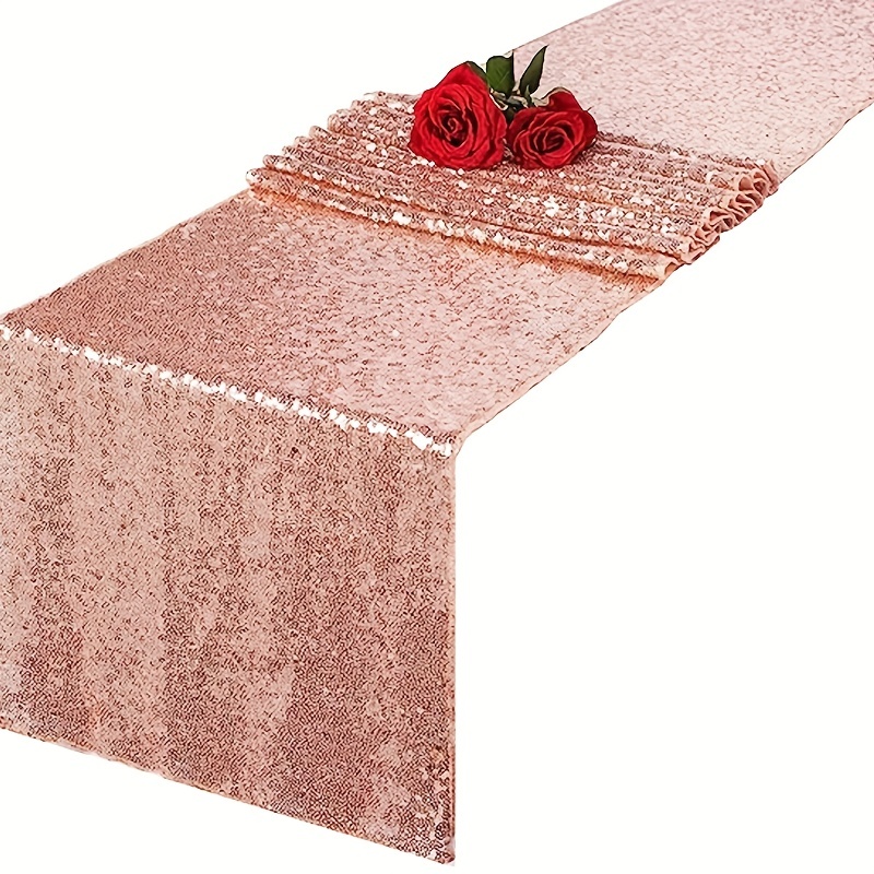

1pc Party Delight Rose Gold Silver Sequin Table Runner For Wedding, Party, Bridal Shower, Christmas Decoration Halloween, Holiday Celebration Decoration