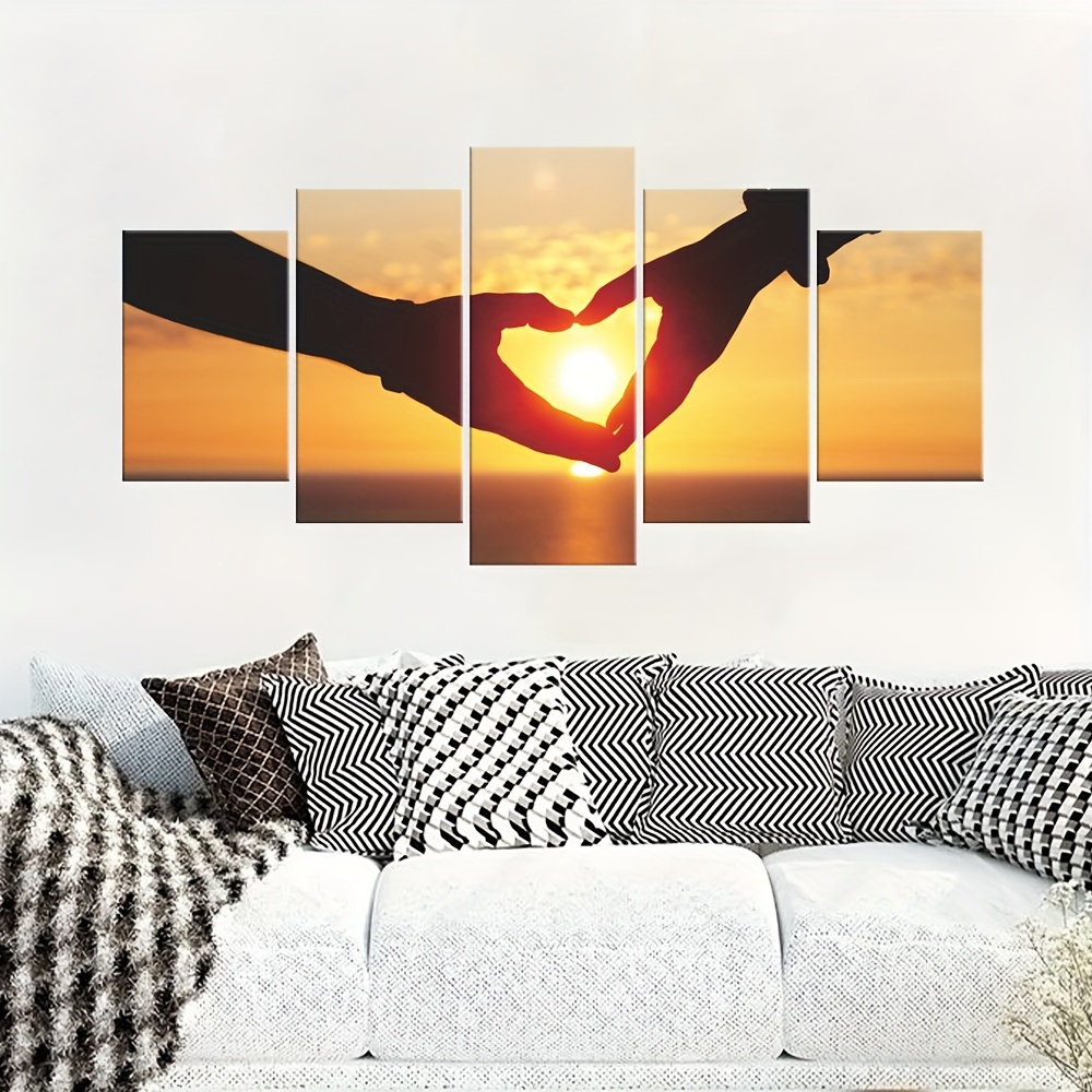

5pcs Creative Wall Sticker, Sunset Hand In Hand Love Pattern Self-adhesive Wall Stickers, Bedroom Entryway Living Room Porch Home Decoration Wall Stickers, Removable Stickers, Wall Decor Decals