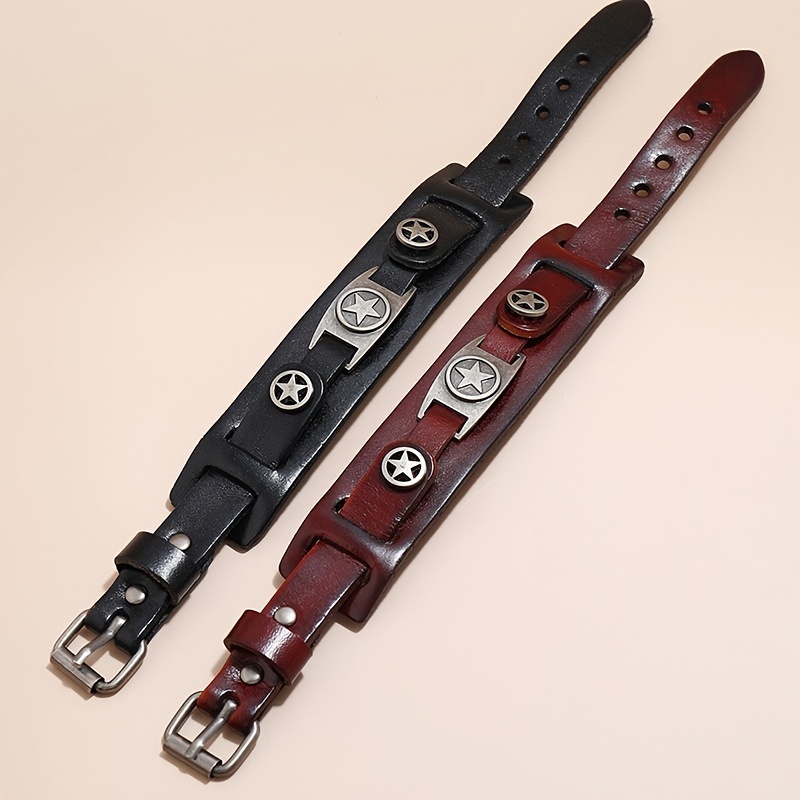 1pc pulsera de hombre de cuero   premium estilo punk rock con diseño de   estrellas de aleación de   - brazalete     para moda de tendencia, pulsera casual|joyería de declaració etalle de estrella   1