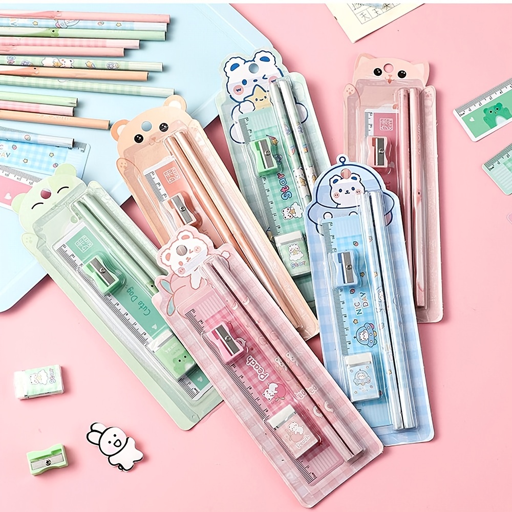 Kawaii Stationery Set Kawaii Pencil, Eraser, Sharpener, Ruler Back to  School Desk Supplies Cute Stationery Cartoon Stationery 