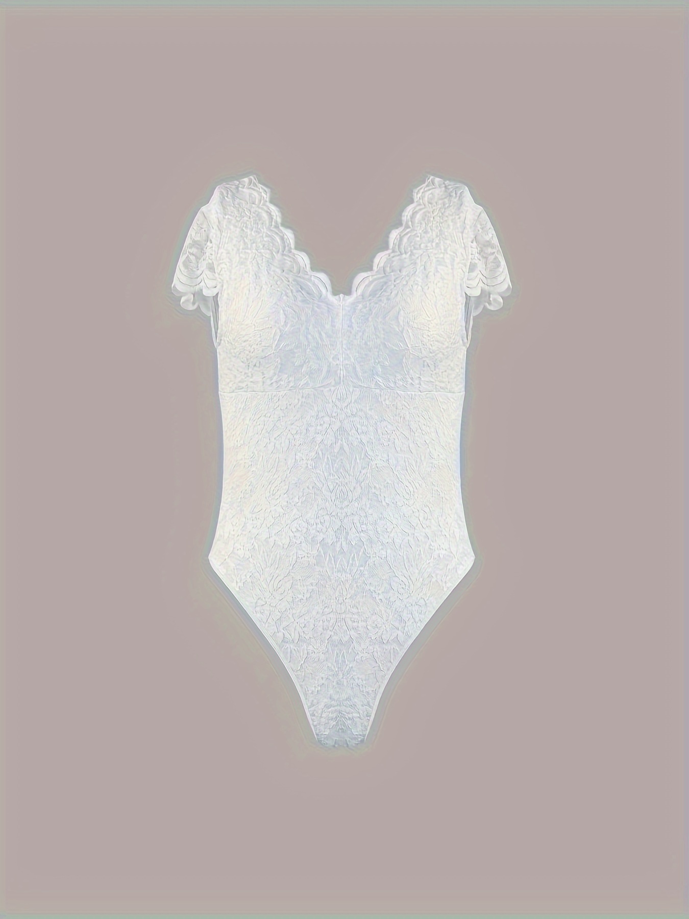Floral Lace Shaping Bodysuit Sexy Scallop Trim V Neck - Temu Canada