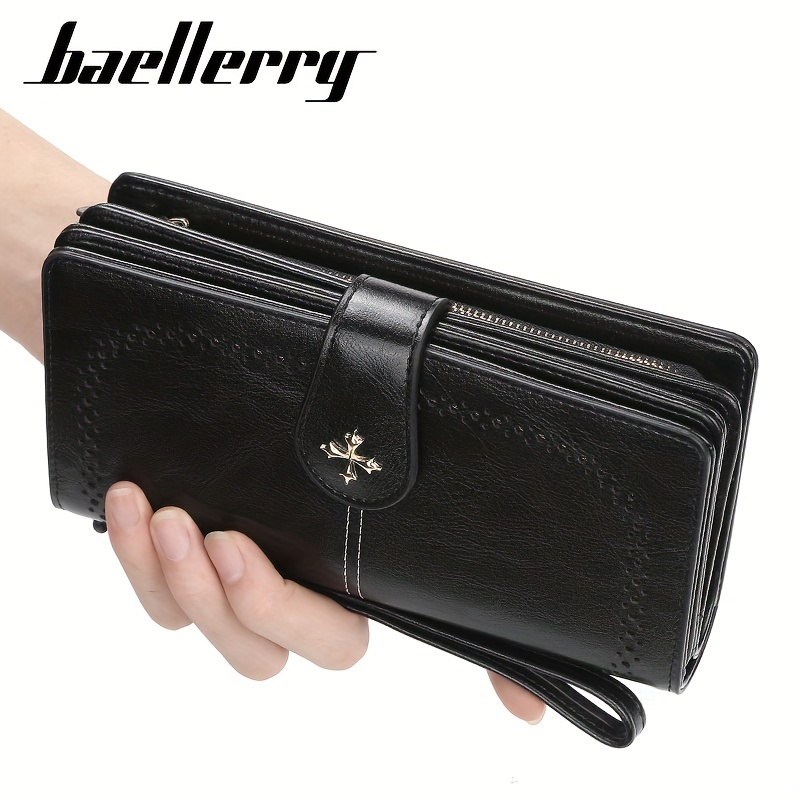 Large Leather Coin Purse Clutch - Black