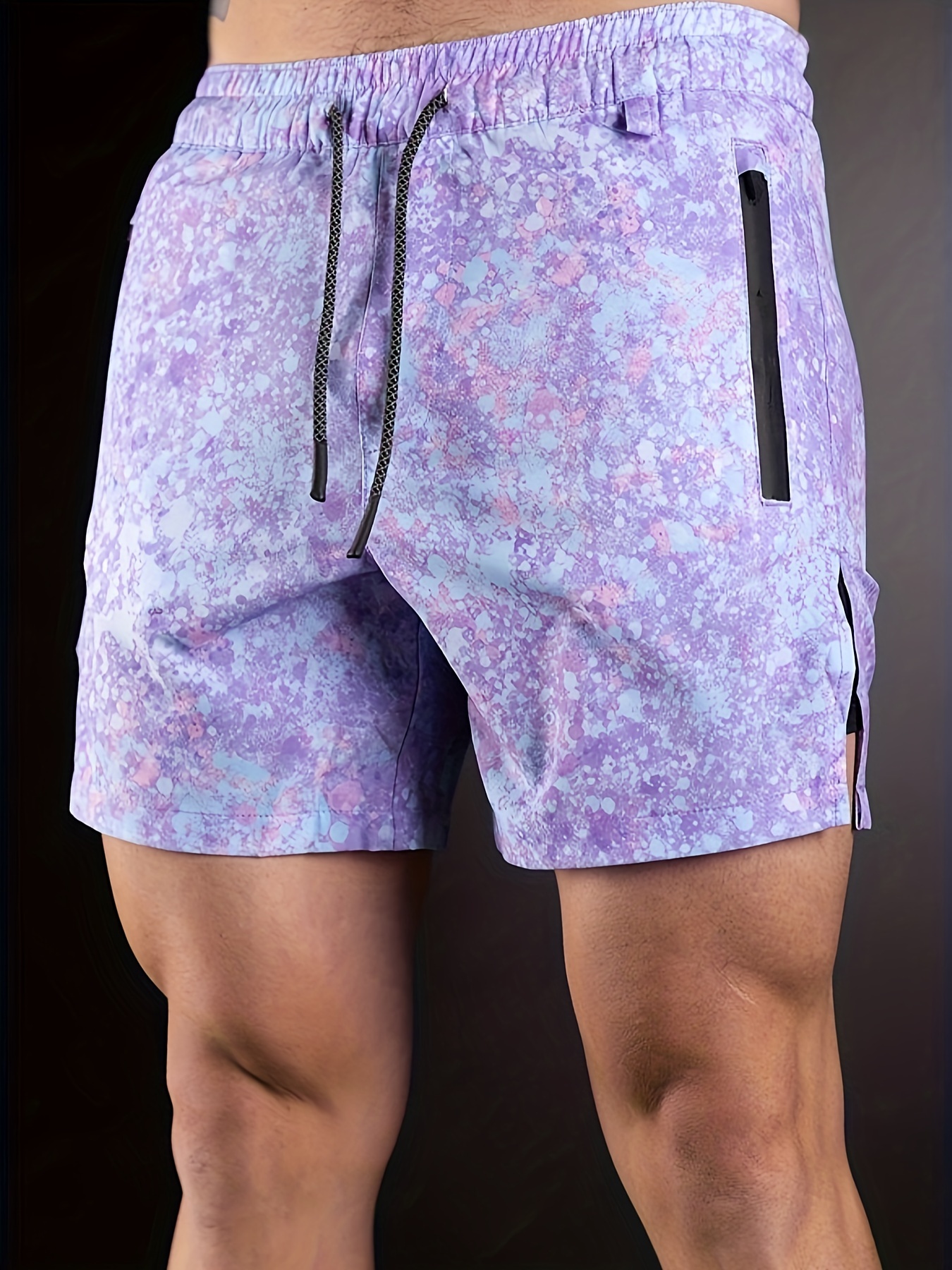 2-in-1 Double Layer Shorts With Inner Zipper Pocket, Men's High Stretch Sports Shorts For Summer Gym Workout Training