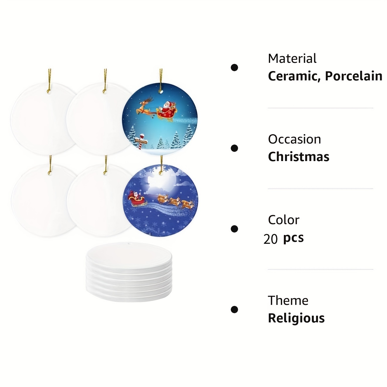 Sublimation Ceramic Ornaments Sublimation Ornament Blanks Bulk Ceramic Discs Ornament for Heat Press Printing White Round Porcelain Ornament