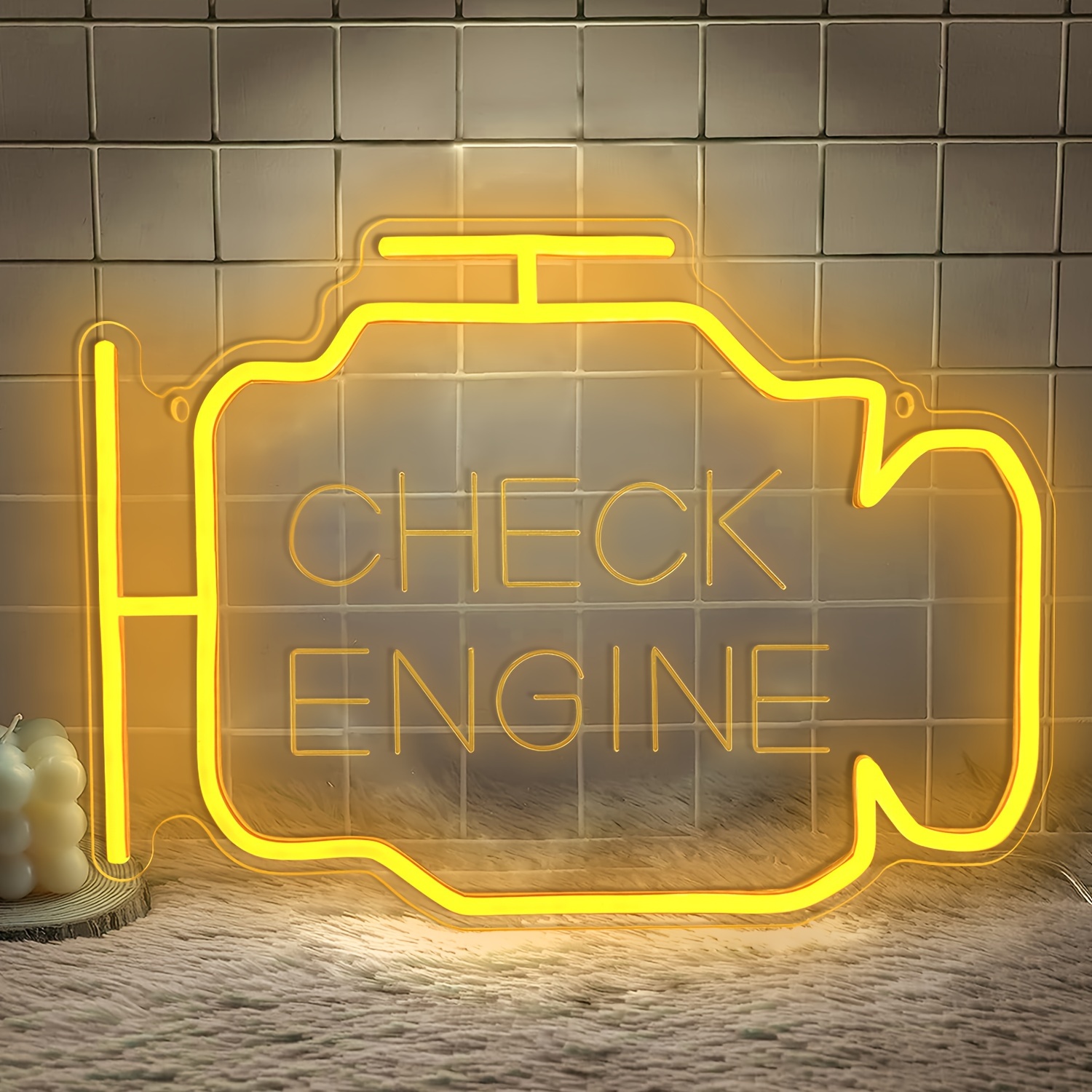 Check Engine Neon Signs,LED Garage Neon Sign for Wall Decor,Custom Light up  Sign