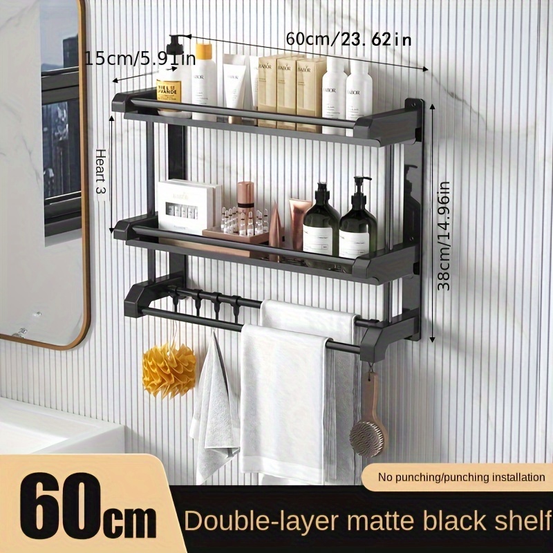Black Double-layer Wall Mounted Bathroom Storage Rack With No