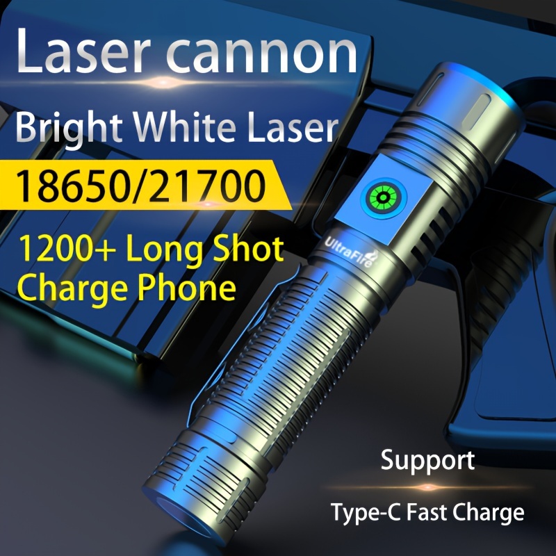 1200M Distance LED White Laser Flashlight 21700 Li Ion Battery Powered