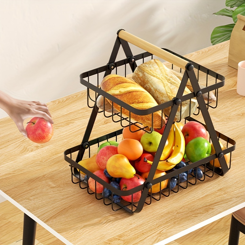 Fruit Basket For Countertop Black 2 Tier Metal Wire Basket - Temu