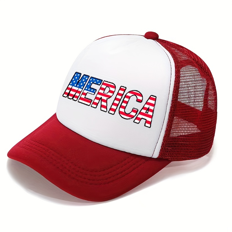 American Flag Embroidery Trucker Hat Color Block Ripped Mesh - Temu