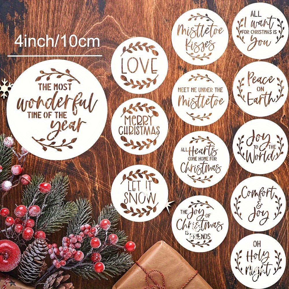 64pcs Small Christmas Stencils, 3x3 inch Reusable Craft Stencil for Painting on Wood, Fabric, Paper, Windows, DIY Christmas Ornaments, Cards