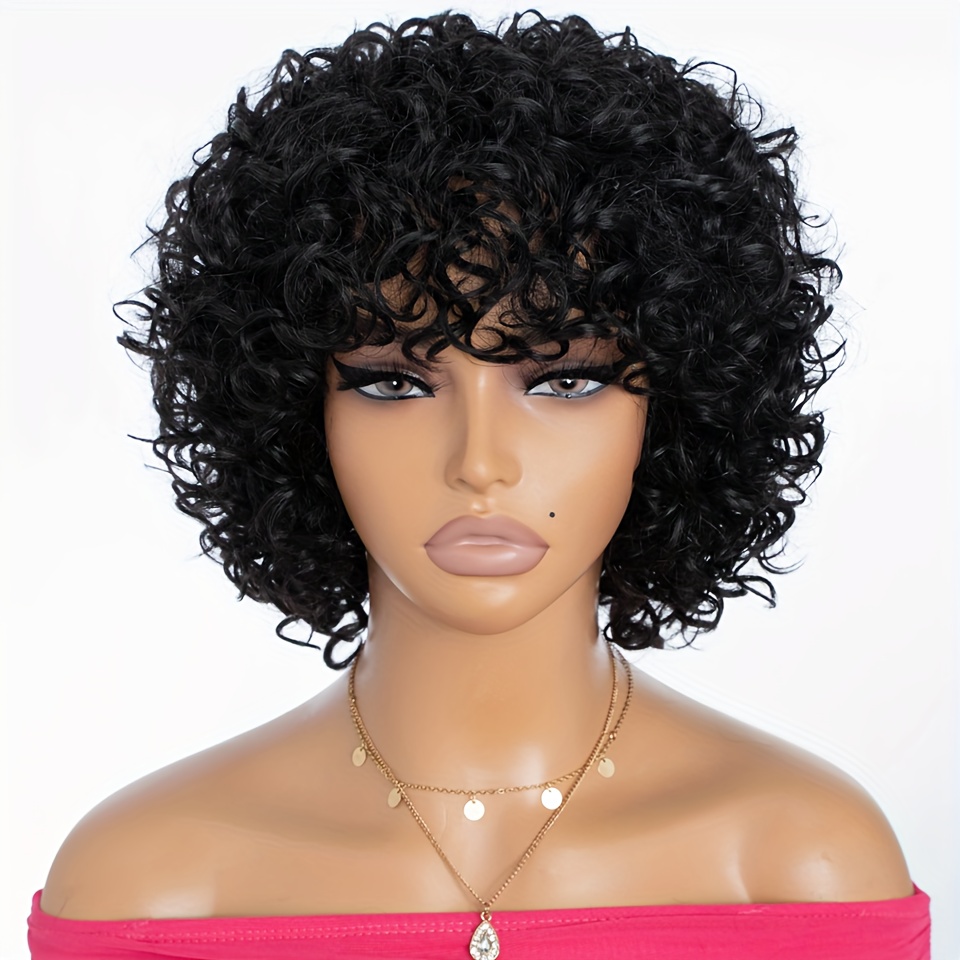 

Wig Cut Wig Short Curly Brazilian Human Hair Wigs For Women Full Machine Wigs Bob Wig With Bangs 200% Density