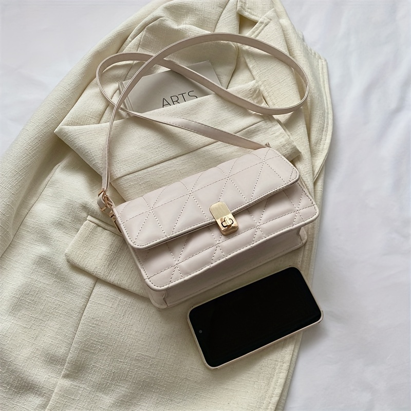 Solid Shoulder Square Bag Turn Lock Crossbody Bag