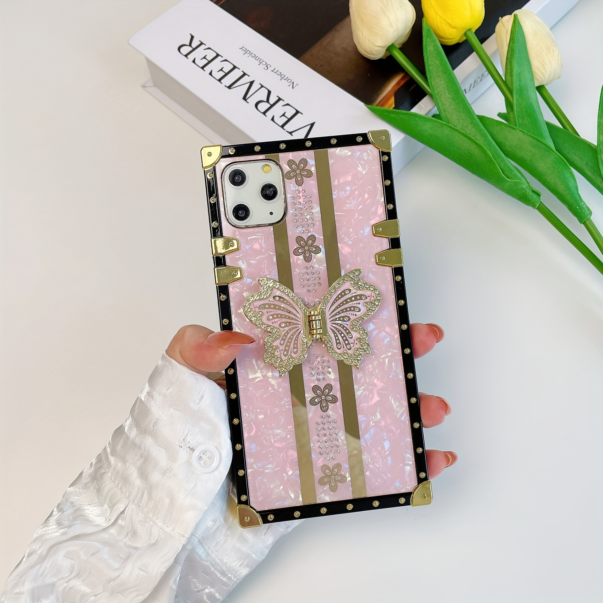 Universal Folding Mobile Phone Case Four-leaf Clover Square Artificial  Diamond-set Bracket For Z Flip3/z Flip4 - Temu