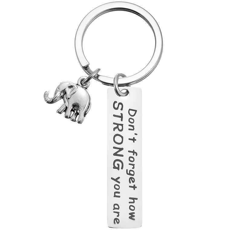 Temu Inspirational Stainless Steel Keychain, Don't Forget How Strong You Are Elephant Pendant Key Ring, Car Key Bag Pendant Accessory,Stainless Steel