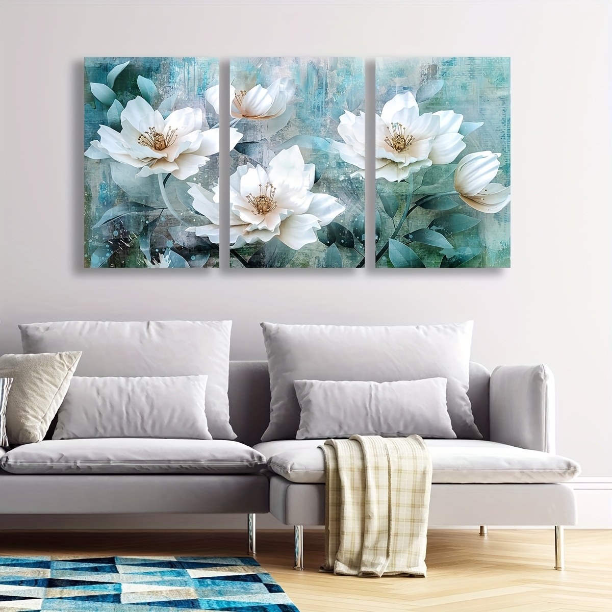  Canvas Wall Art for Living Room, Rustic Floral Framed Wall Art  Printed Modern Wall Painting for Bedroom Kitchen Office Decor Ready to Hang  24x24 Rural Butterfly Flower Aqua Backdrop: Posters 