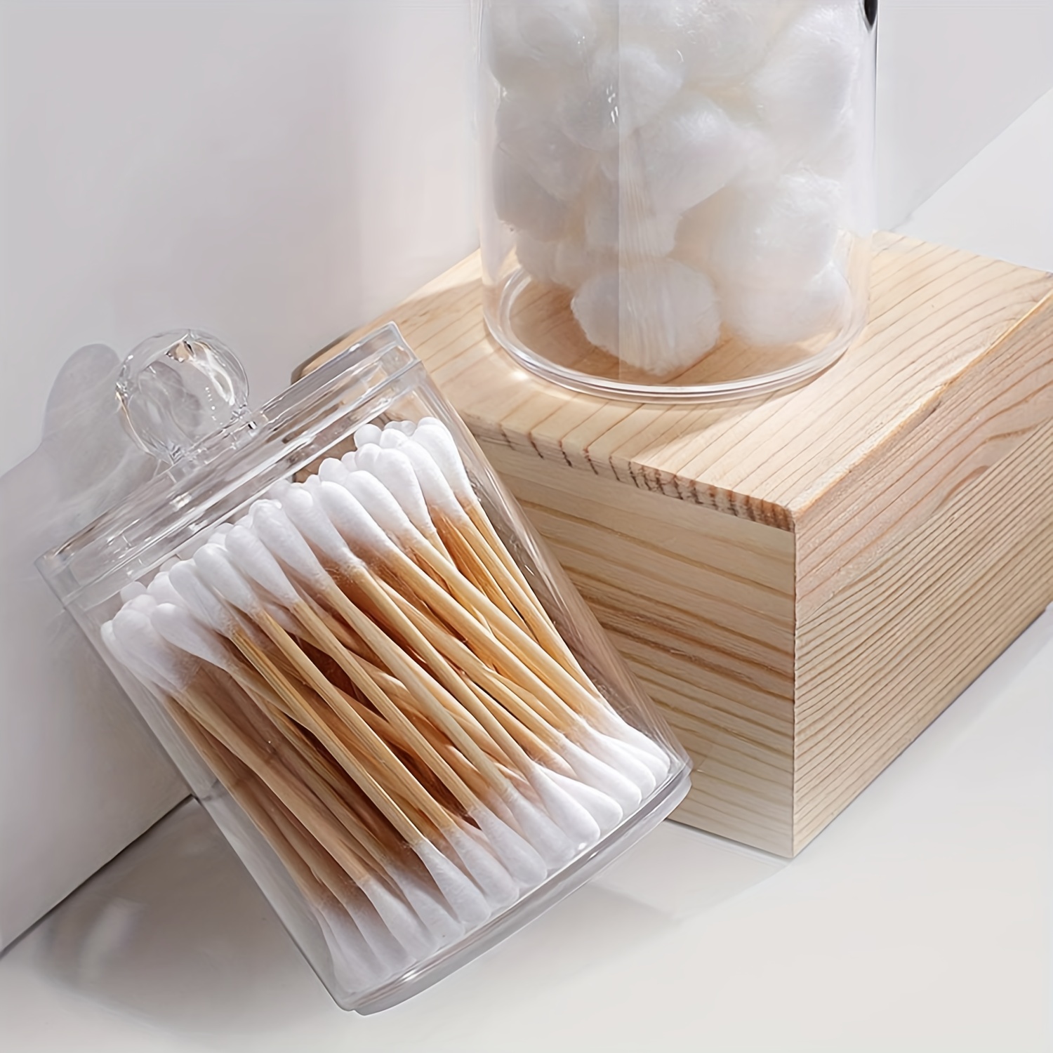 4 Pack Qtip Holder Dispenser for Cotton Ball, Cotton Swab, Cotton Round  Pads, Floss - 10 oz Clear Plastic Apothecary Organization, Vanity Makeup  Organizer 