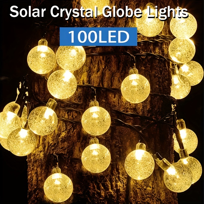 Guirlande Lumineuse Exterieure Solaire，12M 100 LED Lampe Solaire Exterieur  Cristal Boules étanche 8 Modes Intérieur