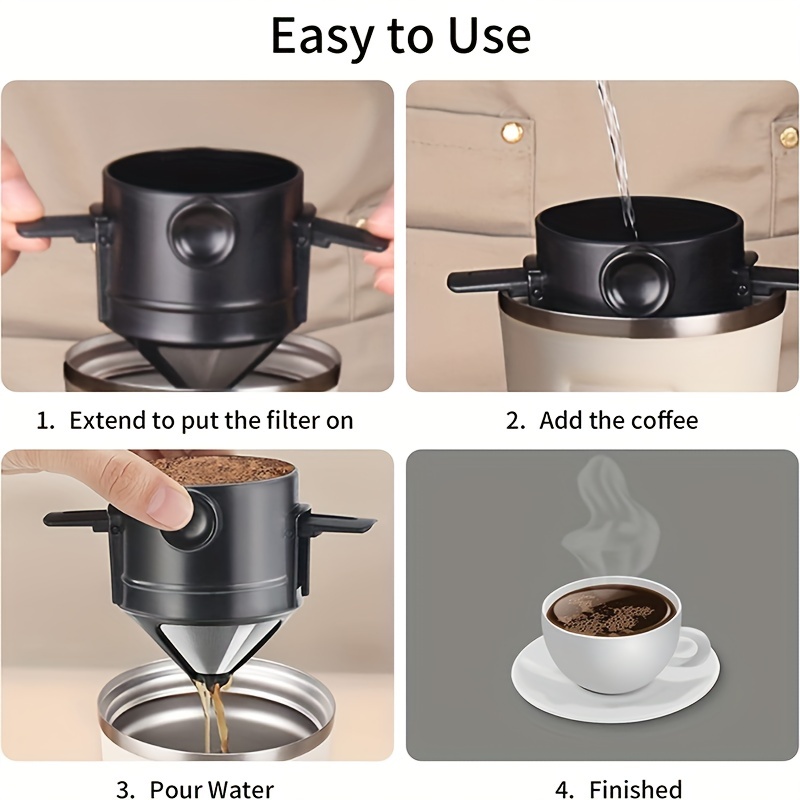 Goxawee Coffee Filter, Portable Foldable Pour Over Coffee Dripper, Food  Grade Stainless Steel Cold Brew Coffee Filter, Reusable Iced Coffee Maker,  Easy To Use And Clean - Temu