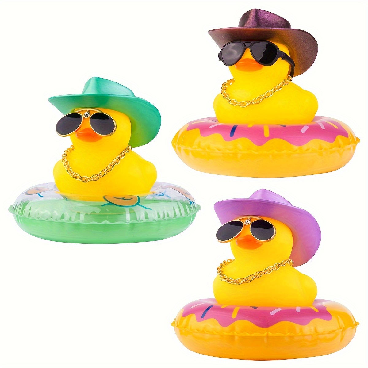Ente Auto Ornamente gelbe Ente Auto Armaturen brett Dekorationen mit  Sonnenbrille, Schwimm ring Kinder Bad Spielzeug