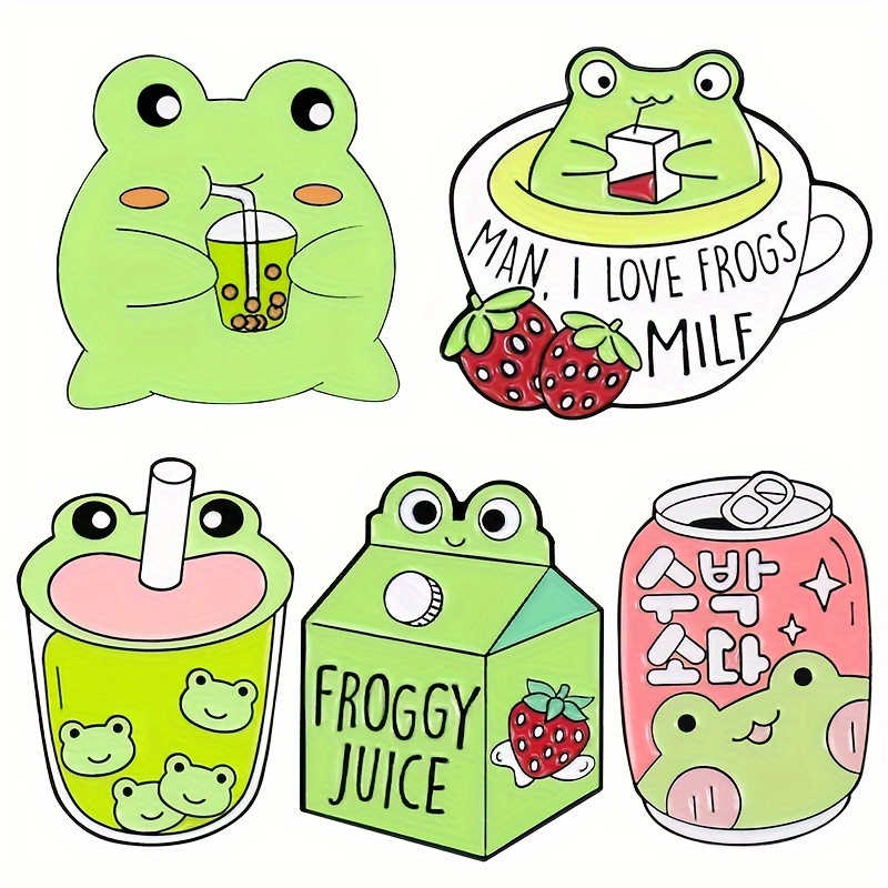 Cute Green Frog Enamel Pins Cartoon Froggy Drink Milk Lapel Pins  Accessories Jewelry Brooch for Woman Backpack Clothes Kids Gift