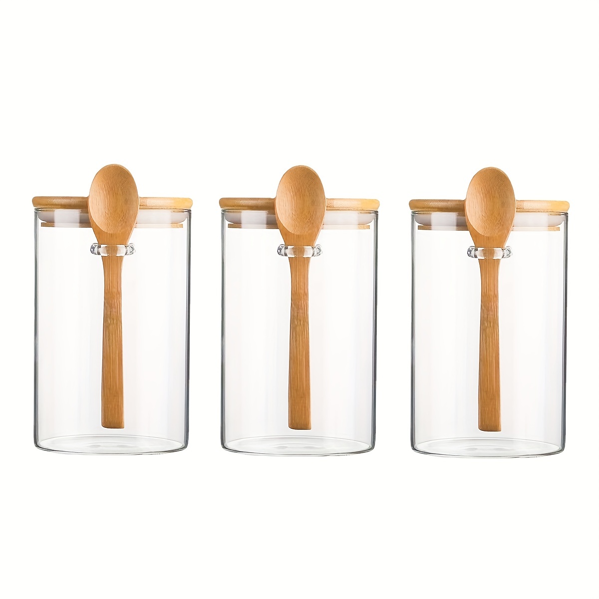 1/2/3 Pack 18oz Round Glass Jar, High Borosilicate Glass, Sealed Jar With Spoon, Storage Jar, Glass Transparent Seasoning Jar Set, Kitchen Grain And D