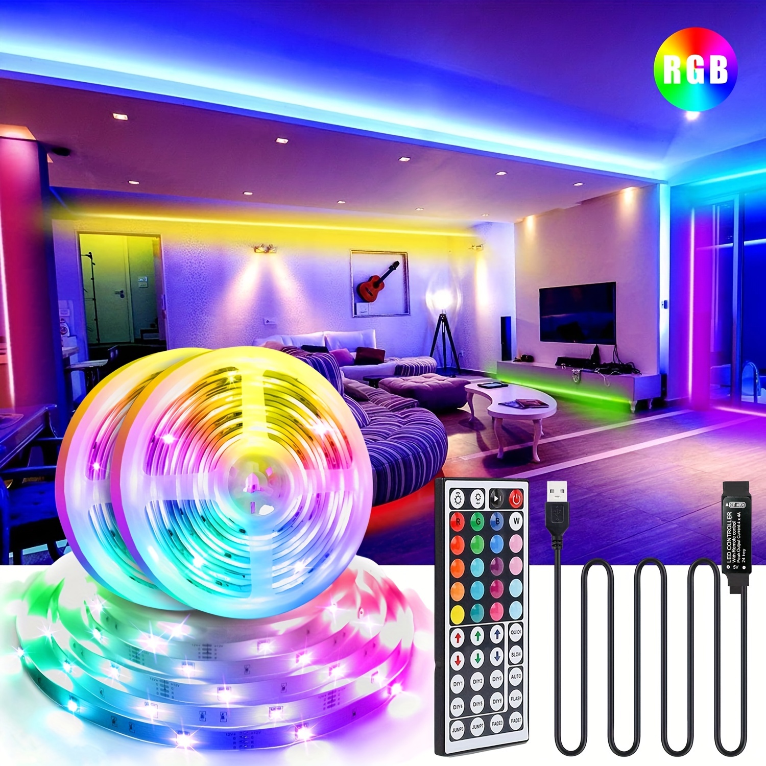 Colorful Rgb 5050 Led Light Strips Room And Living - Temu