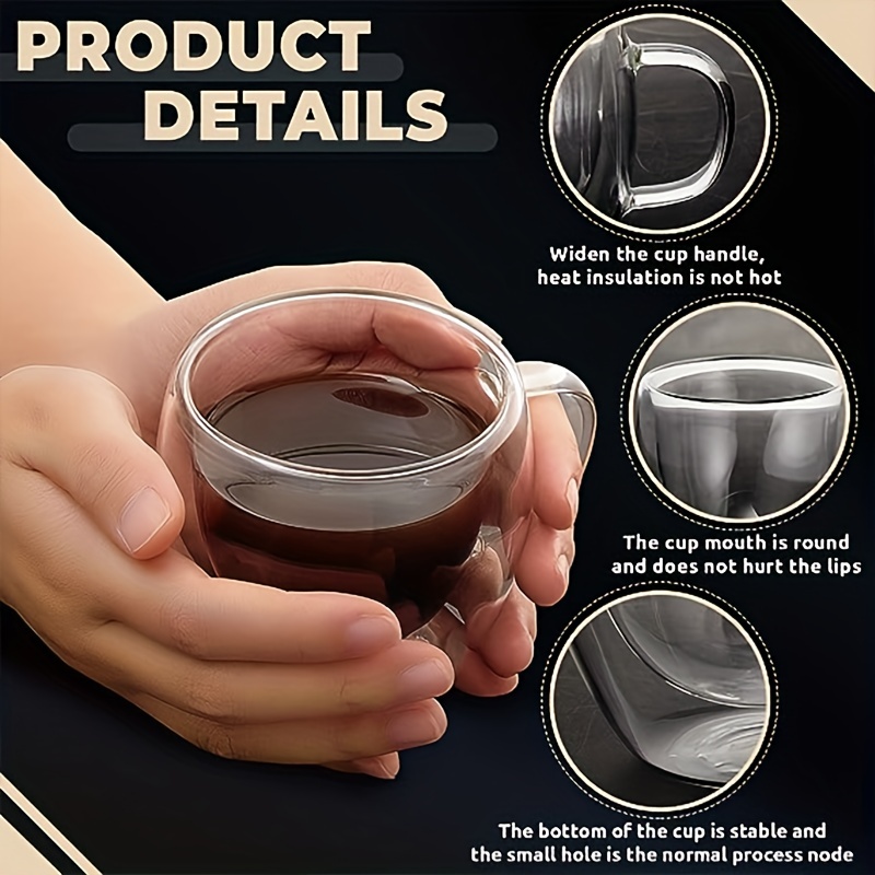 Package Of 6: 85ml/2.67oz Mini Espresso Cups With Handles, Double