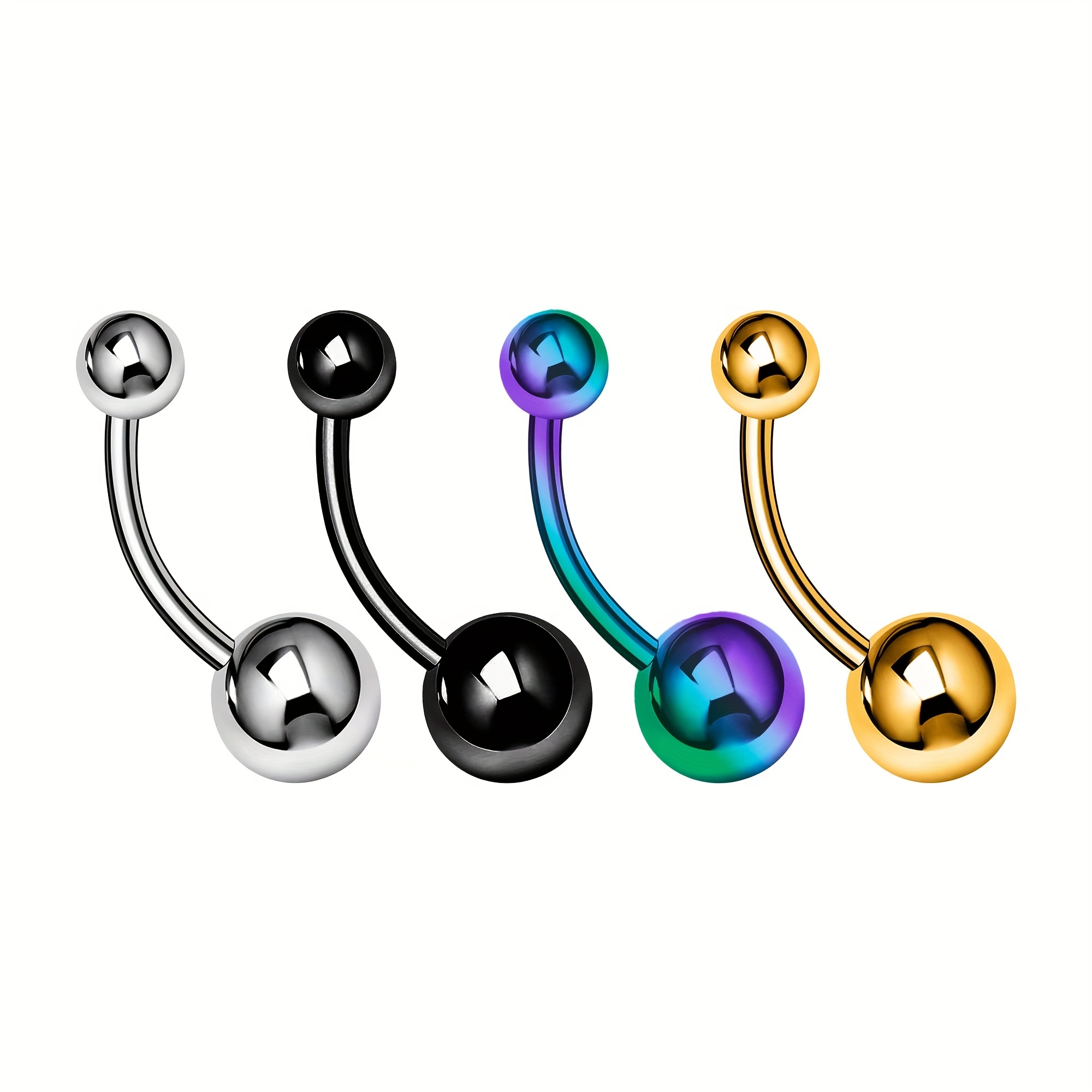 4pcs Stainless Steel Round Navel Ring Set with 4 Colors